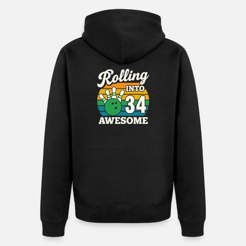 Bowling 34e anniversaire célébration graphique - Veste à capuche bio Premium Unisexe - noir