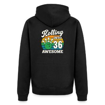 Retro Bowling 36. Geburtstag Grafik - Unisex Premium Bio Zip Hoodie - Schwarz - Hinten - Nico (187cm)