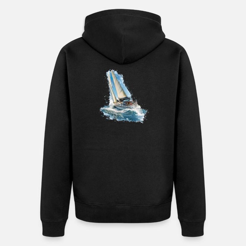 Voilier dans le bruit des vagues - Veste à capuche bio Premium Unisexe - noir