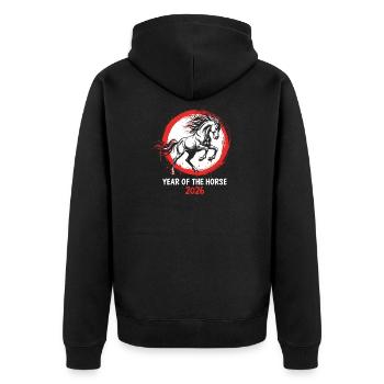 Jahr des Pferdes 2026 Chinesisches Neujahr - Unisex Premium Bio Zip Hoodie - Schwarz - Hinten - Nico (187cm)