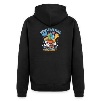 Lustiges Putzen Design - Unisex Premium Bio Zip Hoodie - Schwarz - Hinten - Nico (187cm)