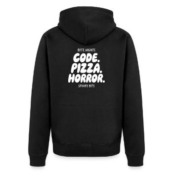 Byte Nights: Code Pizza Horror - Unisex Premium Organic Zip Hoodie - black - Back - Nico (187cm)