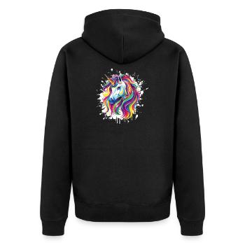  Einhorn Portrait Unicorn - Unisex Premium Bio Zip Hoodie - Schwarz - Hinten - Nico (187cm)