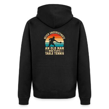 Tischtennis Ein alter Mann, der Tischtennis spielt - Unisex Premium Bio Zip Hoodie - Schwarz - Hinten - Nico (187cm)