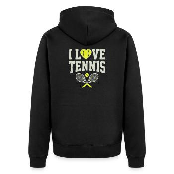Tennis T-shirt, I Love Tennis Shirt, Hoodie, Mütze - Unisex Premium Bio Zip Hoodie - Schwarz - Hinten - Nico (187cm)