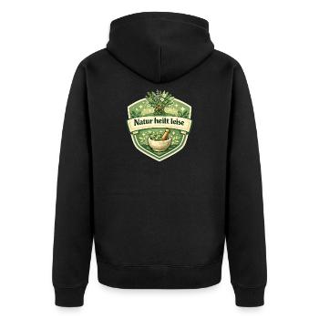 Natur heilt leise Kräuterlogo - Unisex Premium Bio Zip Hoodie - Schwarz - Hinten - Nico (187cm)