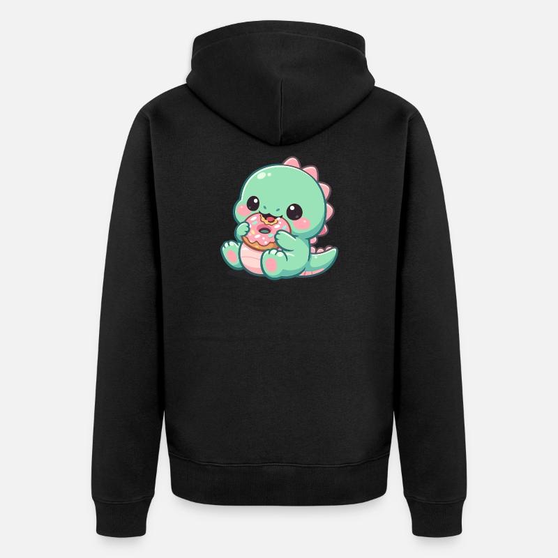Petit dino grignotant un donut - Veste à capuche bio Premium Unisexe - noir