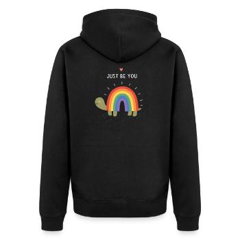 Pride Month LGBTQ – Sei einfach du selbst - Unisex Premium Bio Zip Hoodie - Schwarz - Hinten - Nico (187cm)