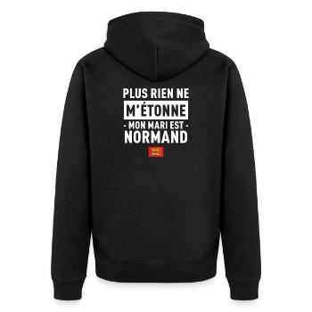 Plus Rien Ne M Etonne Mon Mari Est Normand T-Sh... - Veste à capuche bio Premium Unisexe - noir - Dos - Nico (187cm)