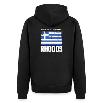 Insel Rhodos Koordinaten - Unisex Premium Bio Zip Hoodie - Schwarz - Hinten - Nico (187cm)