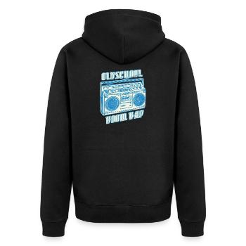 Oldschool Boom Bap Hip Hop Retro Streetwear - Unisex Premium Bio Zip Hoodie - Schwarz - Hinten - Nico (187cm)