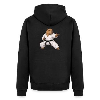 Capybara macht Karate  - Unisex Premium Bio Zip Hoodie - Schwarz - Hinten - Nico (187cm)
