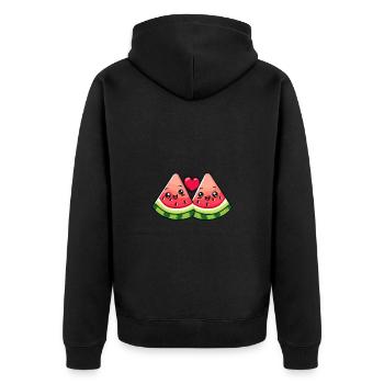 Couple de pastèque amour coeur Saint-Valentin - Veste à capuche bio Premium Unisexe - noir - Dos - Nico (187cm)