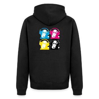 4 dj monkeys - Unisex Premium Bio Zip Hoodie - Schwarz - Hinten - Nico (187cm)