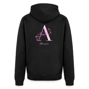 ALESSIA Namensshirt Blumen Buchstabe Damen - Unisex Premium Bio Zip Hoodie - Schwarz - Hinten - Nico (187cm)