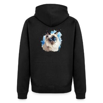 Katze Kopf Heilige Birma - Unisex Premium Bio Zip Hoodie - Schwarz - Hinten - Nico (187cm)