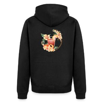Cocktail mit Pfirsichhälfte & Pfirsichblütenkranz - Unisex Premium Bio Zip Hoodie - Schwarz - Hinten - Nico (187cm)