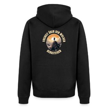 Freiheit über den Wolken - Unisex Premium Bio Zip Hoodie - Schwarz - Hinten - Nico (187cm)