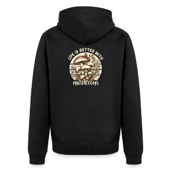 Life is better with Mushrooms - Unisex Premium Organic Zip Hoodie - black - Back - Nico (187cm)