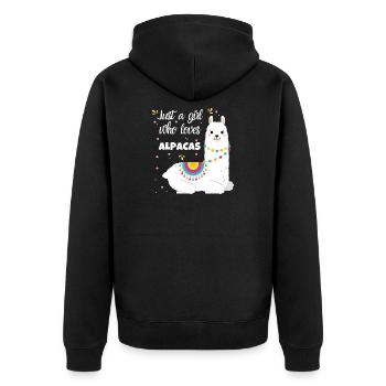 Alpaka Liebe - Unisex Premium Bio Zip Hoodie - Schwarz - Hinten - Nico (187cm)