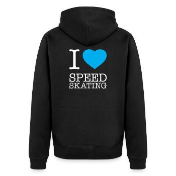 I LOVE SPEED SKATING Eisschnellauf - Unisex Premium Bio Zip Hoodie - Schwarz - Hinten - Nico (187cm)