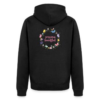 precious & beautiful - Unisex Premium Bio Zip Hoodie - Schwarz - Hinten - Nico (187cm)