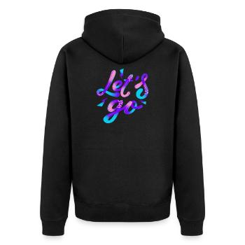 Let’s Go – Neon Power - Unisex Premium Bio Zip Hoodie - Schwarz - Hinten - Nico (187cm)