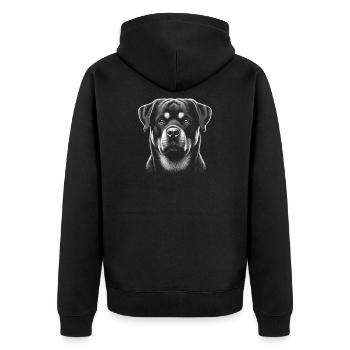 Süßer Rottweiler als fotorealistisches Porträt - Unisex Premium Bio Zip Hoodie - Schwarz - Hinten - Nico (187cm)
