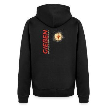 Gießen - Unisex Premium Bio Zip Hoodie - Schwarz - Hinten - Nico (187cm)