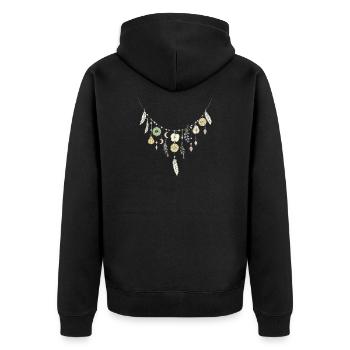 Zarte Halskette aus Früchten und Federn - Unisex Premium Bio Zip Hoodie - Schwarz - Hinten - Nico (187cm)