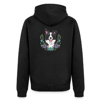 Border Collie Blumenfeier - Unisex Premium Bio Zip Hoodie - Schwarz - Hinten - Nico (187cm)