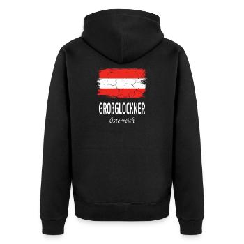 Großglockner - Unisex Premium Bio Zip Hoodie - Schwarz - Hinten - Nico (187cm)