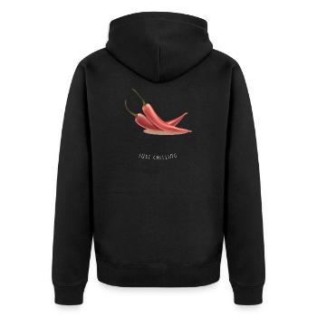 Chili Chillin’ – Lustiges Urlaubsmotiv - Unisex Premium Bio Zip Hoodie - Schwarz - Hinten - Nico (187cm)
