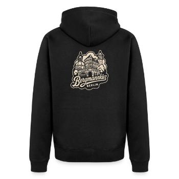Bergmannkiez Berlin Architektur Vintage - Unisex Premium Bio Zip Hoodie - Schwarz - Hinten - Nico (187cm)