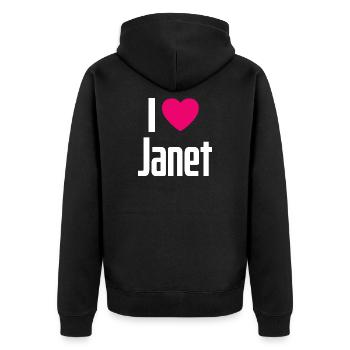J’aime Janet Pink Heart J’aime Janet - Veste à capuche bio Premium Unisexe - noir - Dos - Nico (187cm)