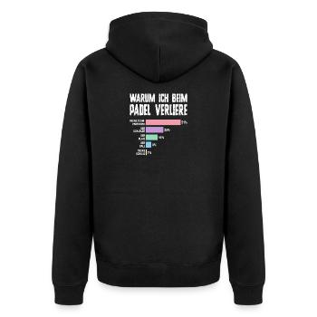 Schlechte Verliererin - Padel Humor für Damen - Unisex Premium Bio Zip Hoodie - Schwarz - Hinten - Nico (187cm)