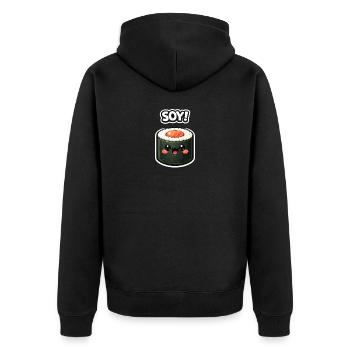 Kawaii Sushi Roll Soy Sticker - Unisex Premium Bio Zip Hoodie - Schwarz - Hinten - Nico (187cm)