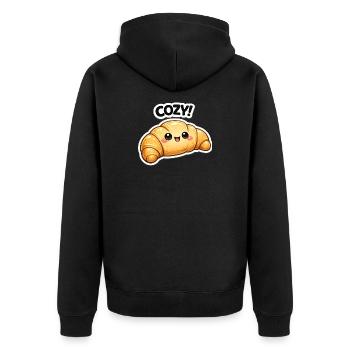 Kuscheliges Croissant-Kawaii - Unisex Premium Bio Zip Hoodie - Schwarz - Hinten - Nico (187cm)
