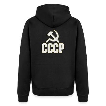 CCCP Design im 80er Jahre Stil, Retro Tasche - Unisex Premium Bio Zip Hoodie - Schwarz - Hinten - Nico (187cm)