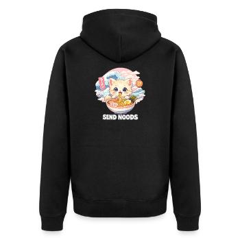 Ramen Nudeln Katzenliebhaber Retro Kawaii Katzen - Unisex Premium Bio Zip Hoodie - Schwarz - Hinten - Nico (187cm)