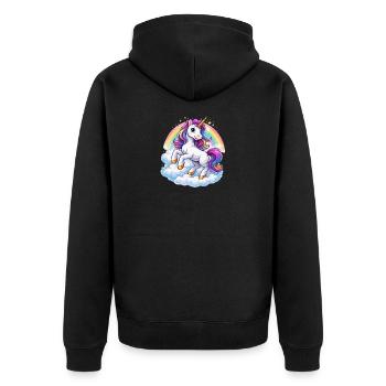 Regenbogen-Einhorn über Wolken - Unisex Premium Bio Zip Hoodie - Schwarz - Hinten - Nico (187cm)