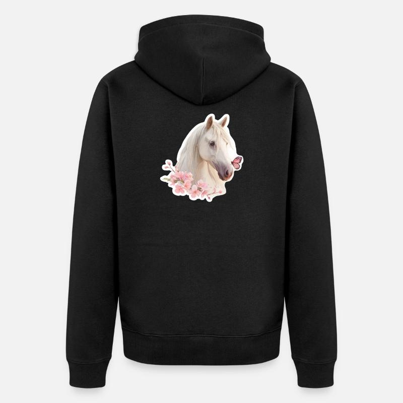 Cheval avec papillon - Veste à capuche bio Premium Unisexe - noir