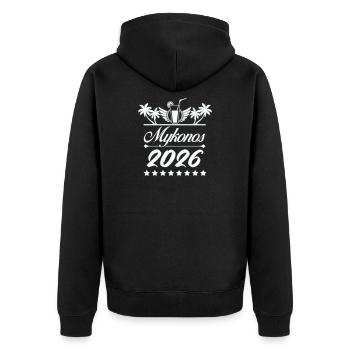 Mykonos 2026 Beach Logo - Unisex Premium Organic Zip Hoodie - black - Back - Nico (187cm)