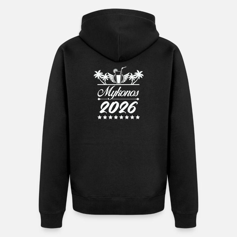 Logo plage Mykonos 2026 - Veste à capuche bio Premium Unisexe - noir