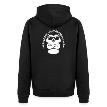 Cooler Igel mit Sonnenbrille - Unisex Premium Bio Zip Hoodie - Schwarz - Hinten - Nico (187cm)