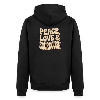 Peace Love Sourdough Typography - Unisex Premium Organic Zip Hoodie - black - Back - Nico (187cm)