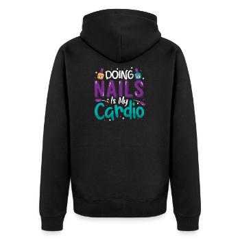 Nageldesigner Nageldesignerin Kosmetik Nagelstudio - Unisex Premium Bio Zip Hoodie - Schwarz - Hinten - Nico (187cm)