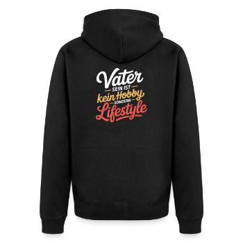 Vater Lifestyle Spruch Papa Geschenkidee - Unisex Premium Bio Zip Hoodie - Schwarz - Hinten - Nico (187cm)