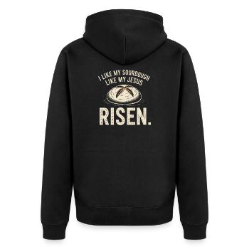 Aufgegangenes Sauerteig-Glaubens-Tee - Unisex Premium Bio Zip Hoodie - Schwarz - Hinten - Nico (187cm)
