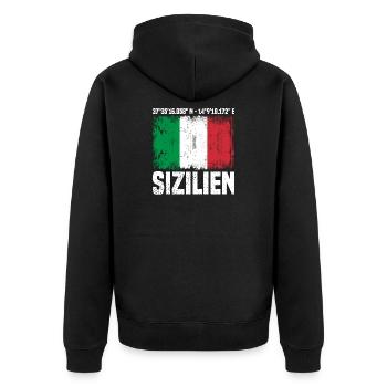 Sizilien Koordinaten - Unisex Premium Bio Zip Hoodie - Schwarz - Hinten - Nico (187cm)